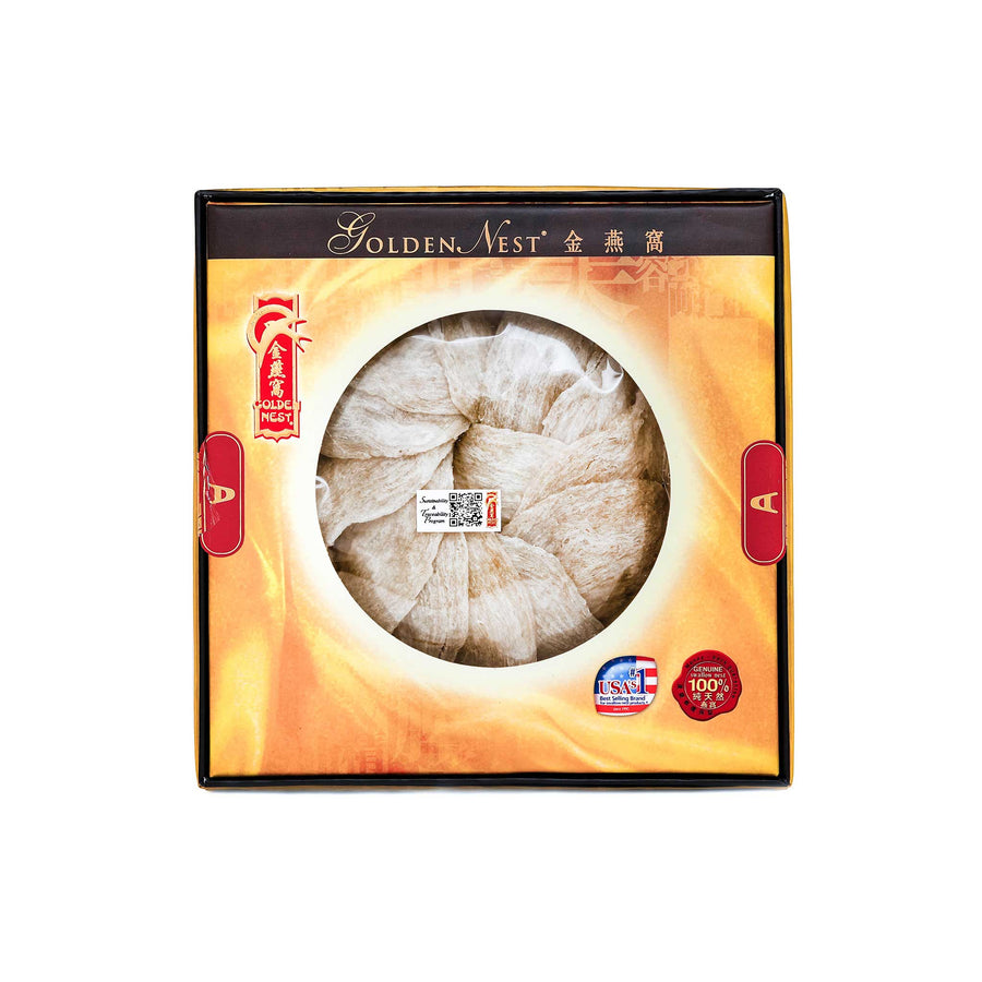 Box of Golden Nest's premium gold birds nest for sale with grade A and 113 grams. Box.
