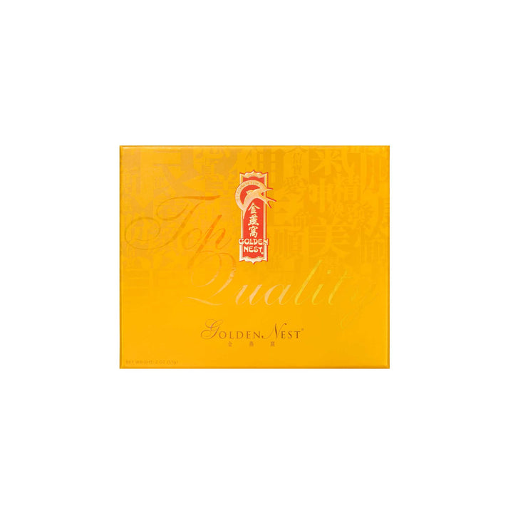 金燕窝的产品展示了一盒待售的 A 级优质白燕窝,重 57 克。盒盖。