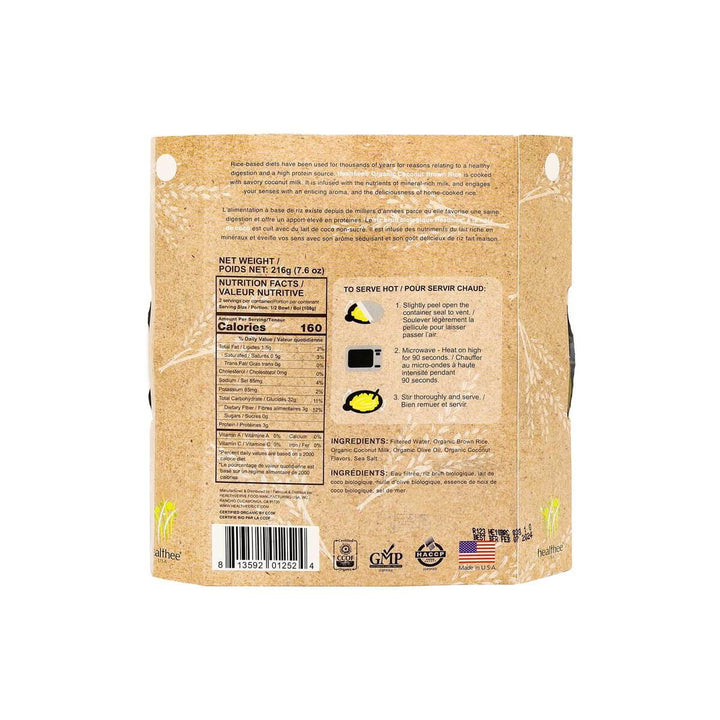 以大米為主的毛豆包裝標籤,以英文和法文詳細列出營養資料、烹調說明和配料。