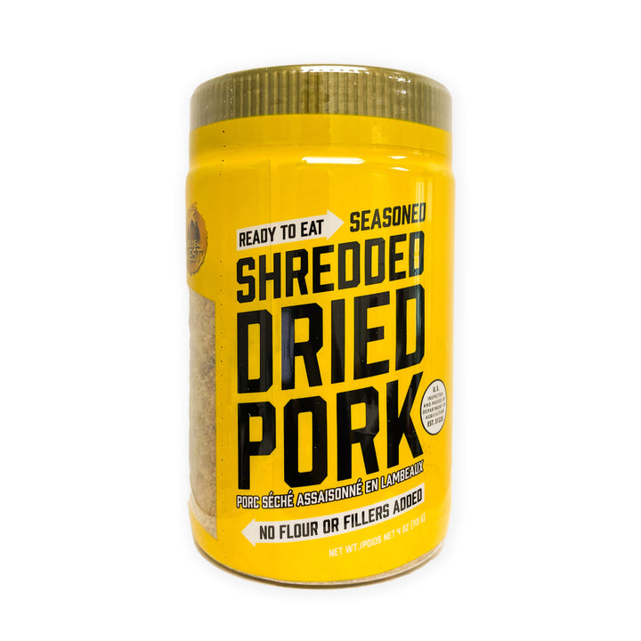 Golden Nest seasoned shredded dried pork in 4 oz, 8oz, and 16oz variation sizes. Whole pork and ready to eat snack for seasoned shredded dried pork