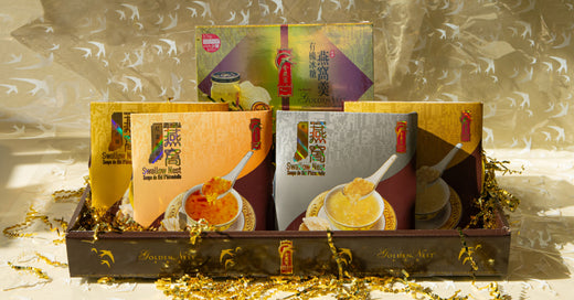 各种金燕窝 可定制礼盒，棕色盒内装有燕窝汤产品