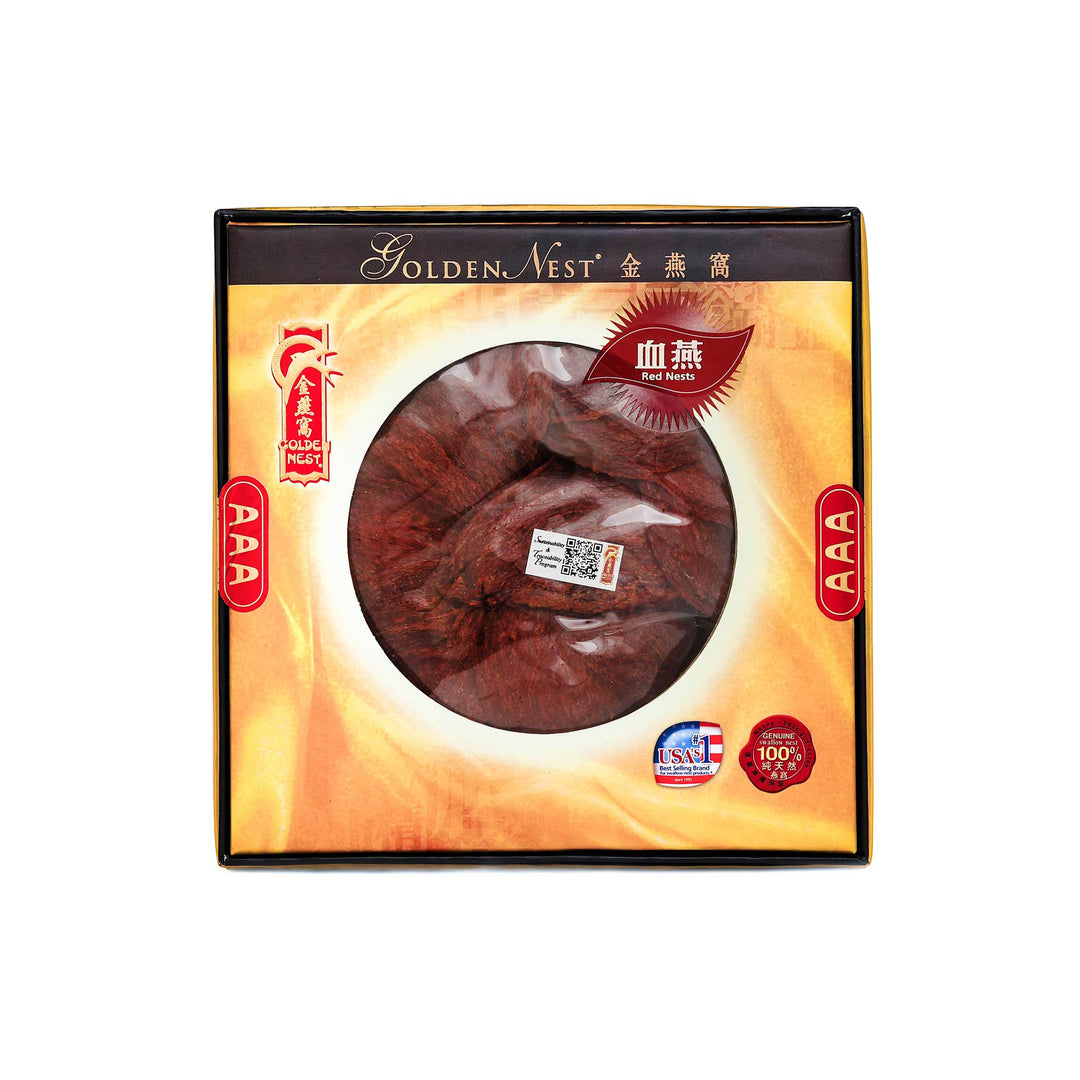 Box of Golden Nest's premium red birds nest for sale with grade AAA and 113 grams. Box.