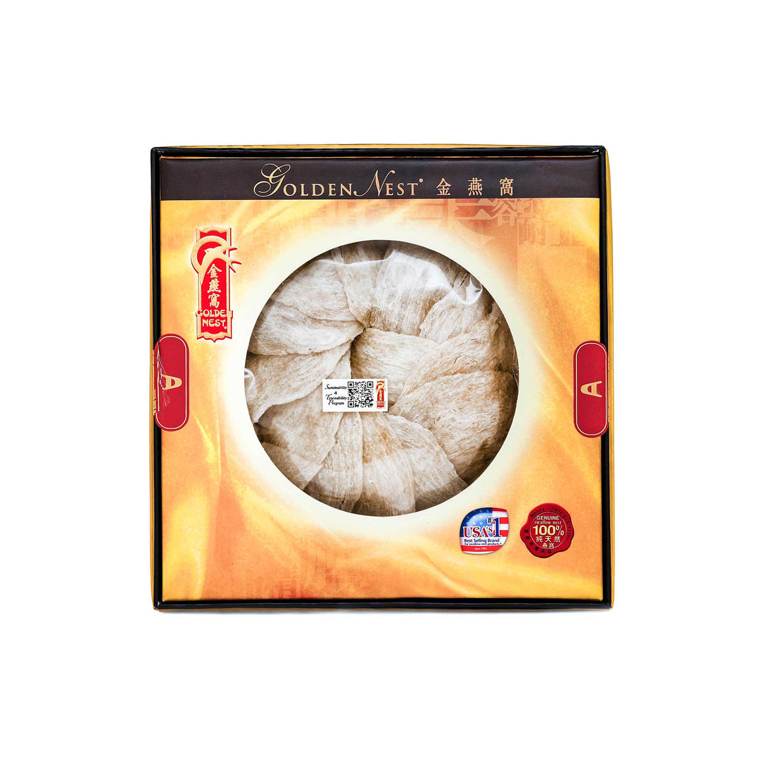 Box of Golden Nest's premium gold birds nest for sale with grade A and 113 grams. Box.