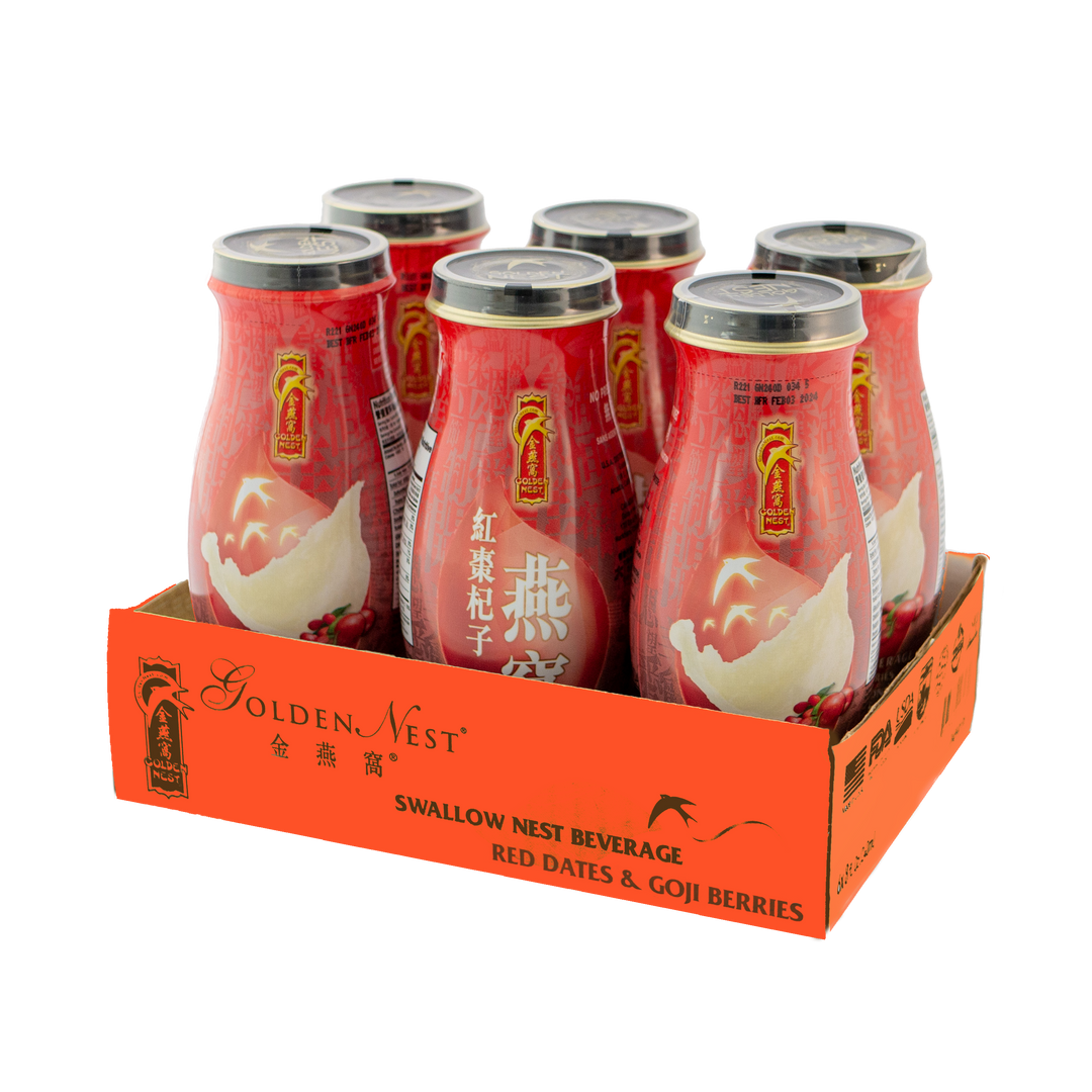 6 包和 12 包金燕窝 特级食用燕窝胶原蛋白饮料，含红枣 和枸杞 。在我附近购买燕窝饮料。6瓶装。