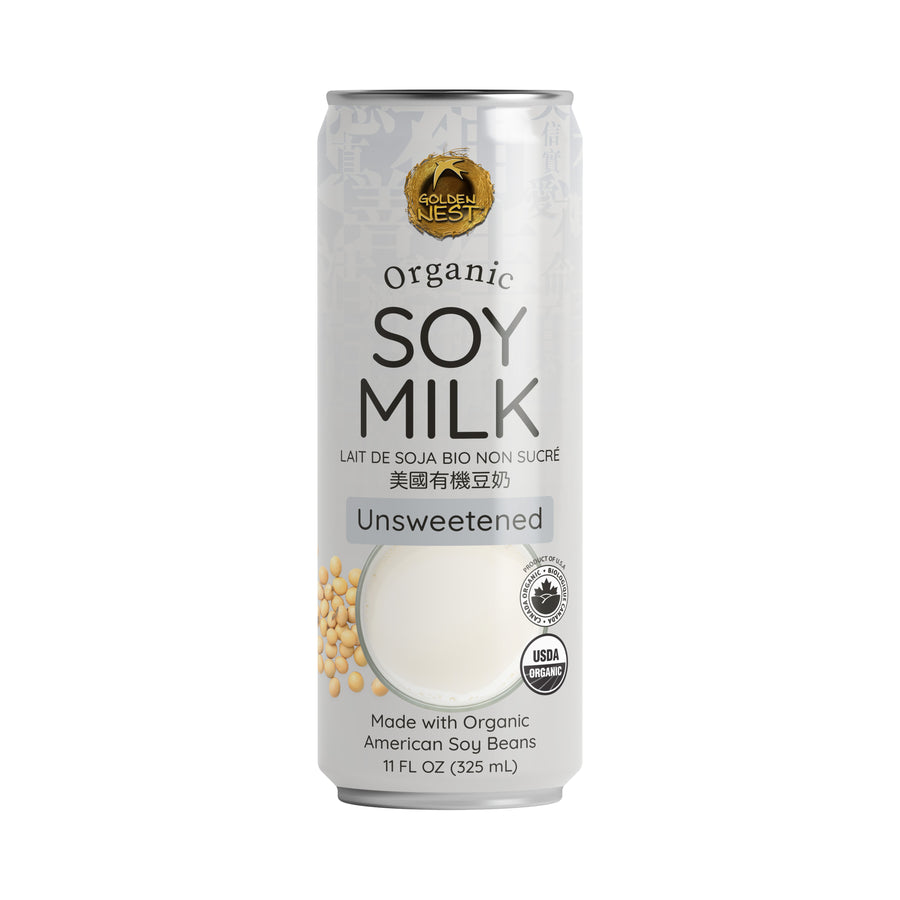 Canned unsweetened organic soymilk drink from Golden Nest. Best organic healthy soymilk beverage online near me.