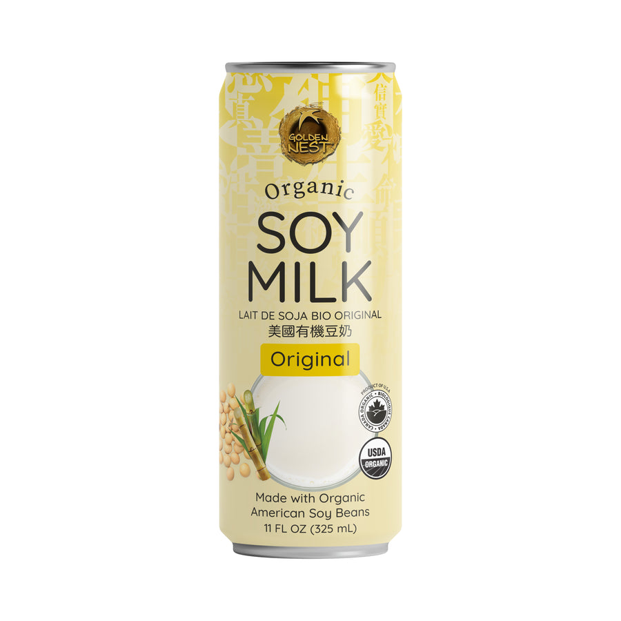 Canned original organic soymilk drink from Golden Nest. Best organic healthy soymilk beverage online near me.