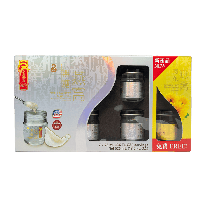 金极品有机冰糖燕窝羹  Gift Pack极品有机冰糖燕窝羹 - 无糖 - 6 瓶 x 75 毫升（2.5盎司） + 无糖菊花瓶