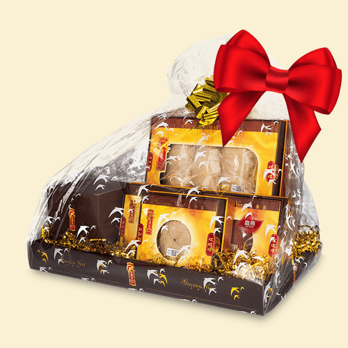 A gift bag decorated with a red bow, featuring the text "血 碼 AARD (AAA)" on it.