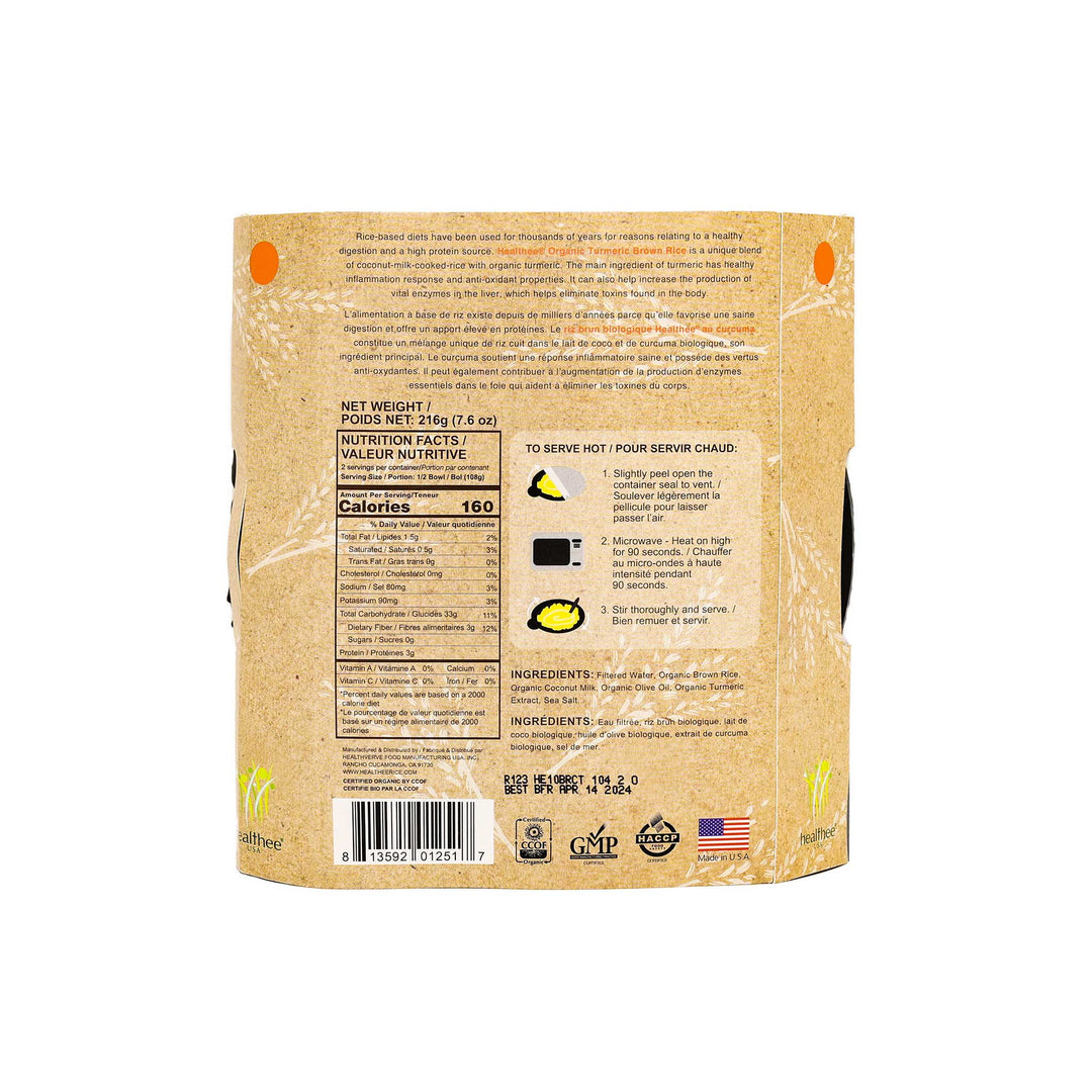 3 and 12 bowls of Golden Nest's Healthee Organic Turmeric fried rice. Back of the Package.
