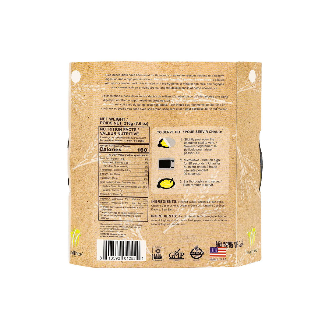 3 and 12 bowls of Golden Nest's Healthee Organic Coconut Brown Rice. Back of the Package.