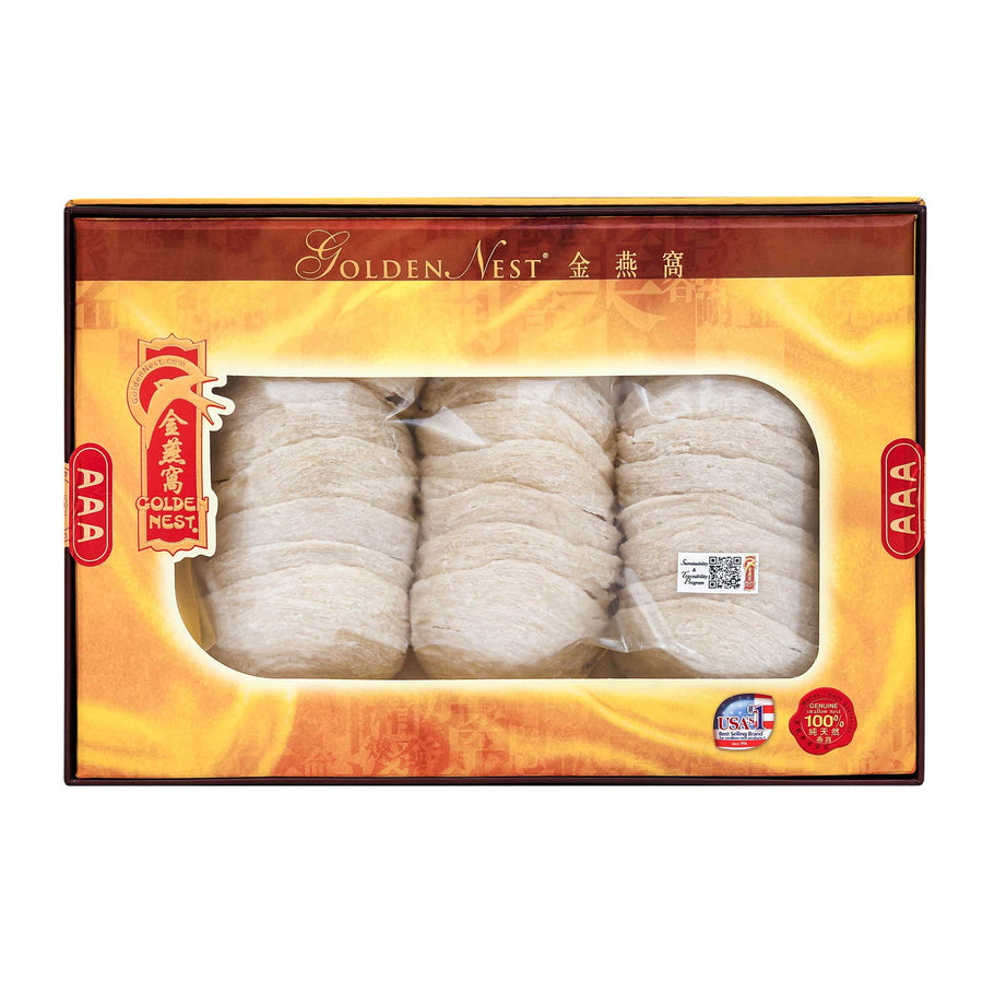 Box of Golden Nest's premium white birds nest for sale with grade AAA and 227 grams. Box, ideal for holiday gifts