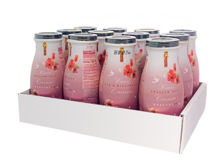 Premium Swallow Bird's Nest Collagen Drink with Hibiscus - 4 or 12 Bottles x 240ml (8 oz.)