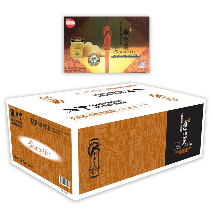 Golden Nest Premium Bird’s Nest Soup - Ginseng - Choose from 1 Box of 6 bottles or 1 Case of 8 Boxes