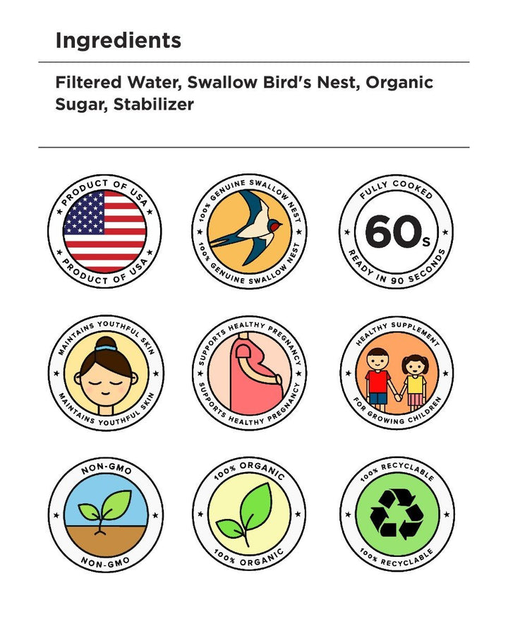 Golden Nest Concentrated Swallow Nest (1 Bowl= 250 gr ) Bird's Nest Soups & Drinks GOLDEN NEST. Ingredients.