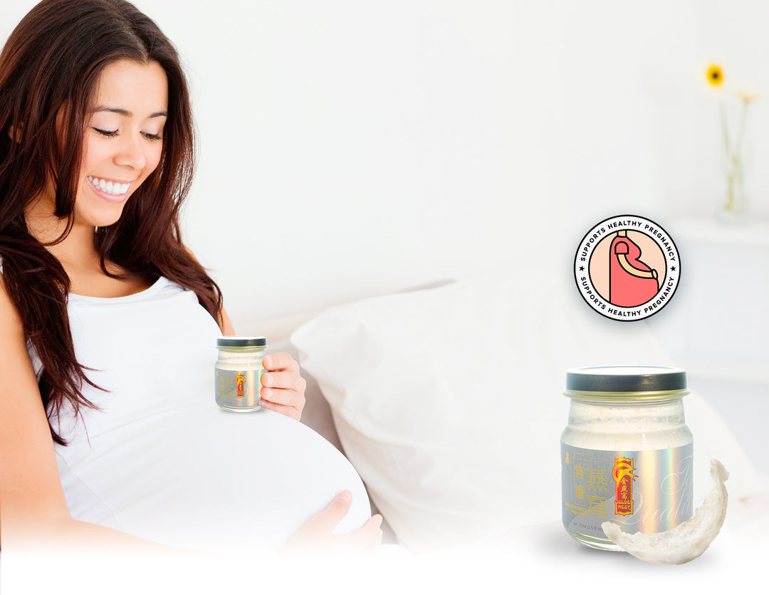 Pregnant woman holding Golden Nest Gift Pack Premium Bird’s Nest Soup sugar free. Special gifts for christmas