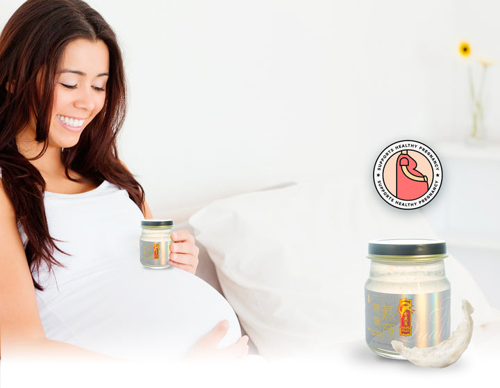 Pregnant woman holding Golden Nest Gift Pack Premium Bird’s Nest Soup sugar free. Special gifts for christmas